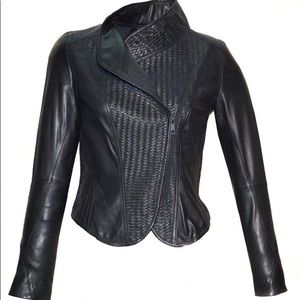 Leather lamb woman jacket hand woven